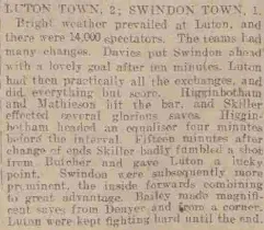 Match Report: Luton Town FC vs Swindon Town (27th Dec 1921)