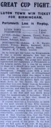 Match Report: Luton Town FC vs Portsmouth (11th Jan 1922)