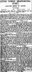 Match Report: Luton Town FC vs Charlton Athletic (26th Aug 1922)