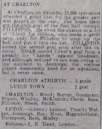 Match Report: Charlton Athletic vs Luton Town FC (2nd Sep 1922)