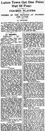 Match Report: Swansea Town vs Luton Town FC (25th Aug 1923)