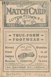 Programme: Luton Town FC vs Southend United (29th Dec 1923)