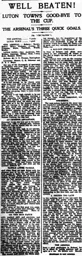 Match Report: Arsenal vs Luton Town FC (12th Jan 1924)