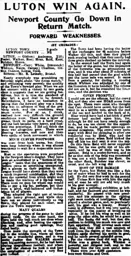 Match Report: Luton Town FC vs Newport County (8th Mar 1924)