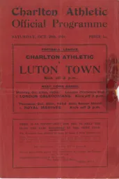Programme: Charlton Athletic vs Luton Town FC (25th Oct 1924)