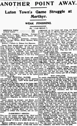 Match Report: Merthyr Town vs Luton Town FC (8th Nov 1924)