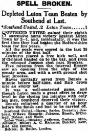 Match Report: Southend United vs Luton Town FC (20th Dec 1924)
