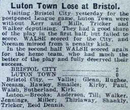 Match Report: Bristol City vs Luton Town FC (4th Mar 1925)