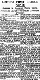 Match Report: Luton Town FC vs Bournemouth (31st Aug 1925)