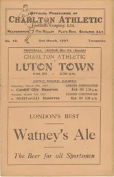 Programme: Charlton Athletic vs Luton Town FC (3rd Mar 1927)