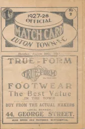 Programme: Luton Town FC vs Norwich City (29th Aug 1927)