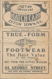 Programme: Luton Town FC vs Brighton & Hove Albion (3rd Sep 1927)