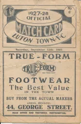 Programme: Luton Town FC vs Brentford (17th Sep 1927)
