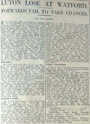 Match Report: Watford vs Luton Town FC (24th Sep 1927)