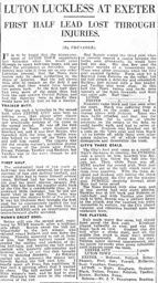 Match Report: Exeter City vs Luton Town FC (15th Oct 1927)