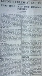 Match Report: Exeter City vs Luton Town FC (15th Oct 1927)