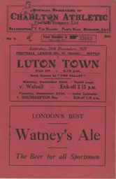 Programme: Charlton Athletic vs Luton Town FC (24th Dec 1927)