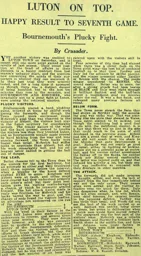 Match Report: Luton Town FC vs Bournemouth (22nd Sep 1928)