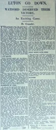 Match Report: Watford vs Luton Town FC (20th Oct 1928)