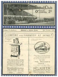 Programme: Watford vs Luton Town FC (20th Oct 1928)