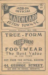 Programme: Luton Town FC vs Crystal Palace (10th Nov 1928)