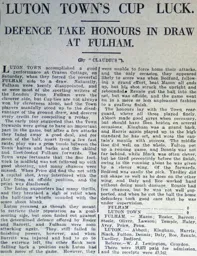Match Report: Fulham vs Luton Town FC (8th Dec 1928)