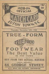 Programme: Luton Town FC vs Fulham (13th Dec 1928)