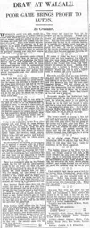 Match Report: Walsall vs Luton Town FC (9th Mar 1929)