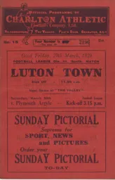 Programme: Charlton Athletic vs Luton Town FC (29th Mar 1929)