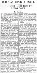 Match Report: Torquay United vs Luton Town FC (6th Apr 1929)