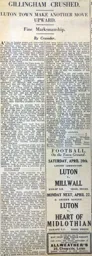 Match Report: Luton Town FC vs Gillingham (13th Apr 1929)