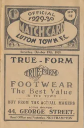 Programme: Luton Town FC vs Newport County (19th Oct 1929)