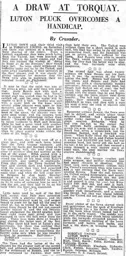 Match Report: Torquay United vs Luton Town FC (26th Oct 1929)