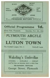 Programme: Plymouth Argyle vs Luton Town FC (9th Nov 1929)