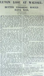 Match Report: Walsall vs Luton Town FC (1st Feb 1930)