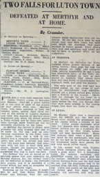 Match Report: Merthyr Town vs Luton Town FC (8th Mar 1930)