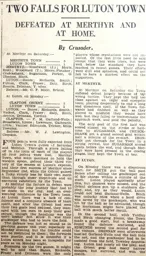 Match Report: Luton Town FC vs Clapton Orient (10th Mar 1930)