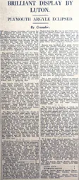 Match Report: Luton Town FC vs Plymouth Argyle (15th Mar 1930)