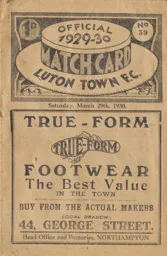 Programme: Luton Town FC vs Brighton & Hove Albion (29th Mar 1930)