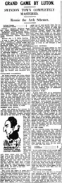 Match Report: Luton Town FC vs Swindon Town (28th Feb 1931)