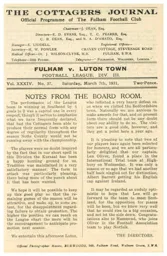 Programme: Fulham vs Luton Town FC (7th Mar 1931)