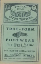 Programme: Luton Town FC vs Northampton Town (31st Aug 1931)