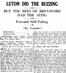 Match Report: Brentford vs Luton Town FC (26th Sep 1931)