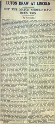Match Report: Lincoln City vs Luton Town FC (12th Dec 1931)