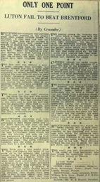 Match Report: Luton Town FC vs Brentford (6th Feb 1932)