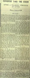Match Report: Luton Town FC vs Coventry City (20th Feb 1932)