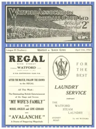 Programme: Watford vs Luton Town FC (13th Apr 1932)