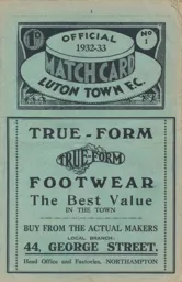 Programme: Luton Town FC vs Northampton Town (27th Aug 1932)