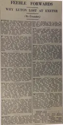 Match Report: Exeter City vs Luton Town FC (1st Oct 1932)