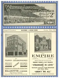 Programme: Watford vs Luton Town FC (22nd Oct 1932)